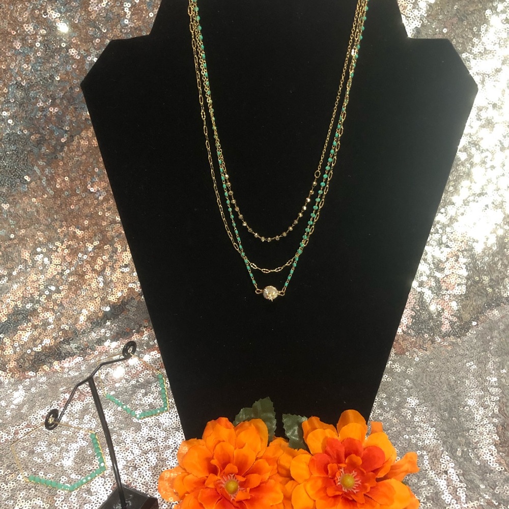 Jewelry set necklace and earring color Turquoise.